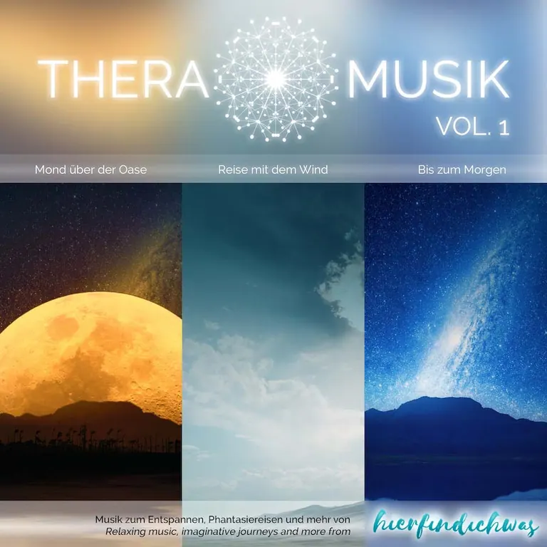 Cover von TheraMusik Vol. 1 mit Mond, Himmel und Sternenlandschaft